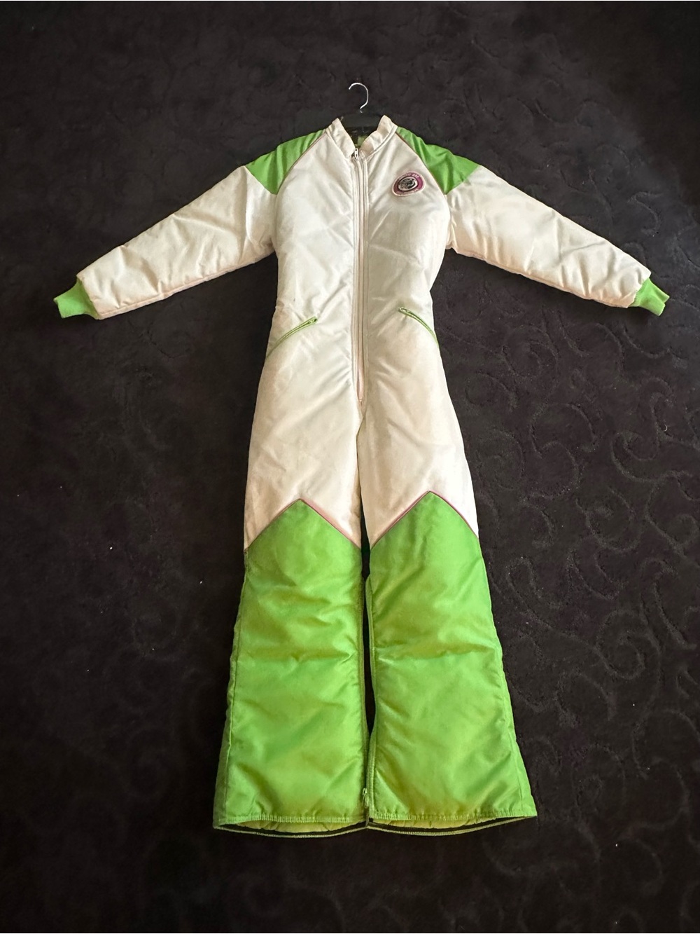 Vintage Artic Wear White and Lime Green One-Piece Snowmobile Suit - Small